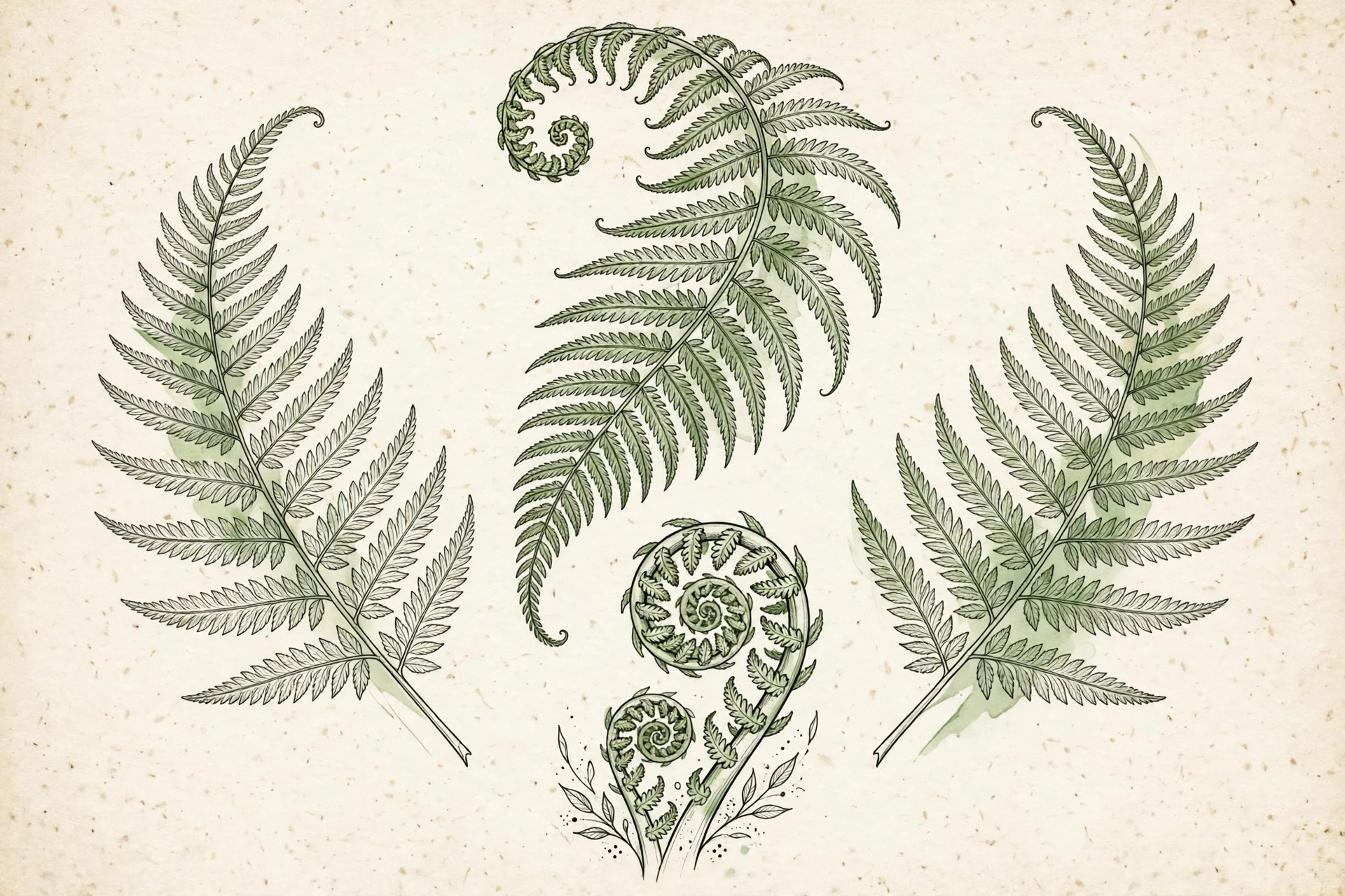 Botanical Ferns thigh tattoo for women