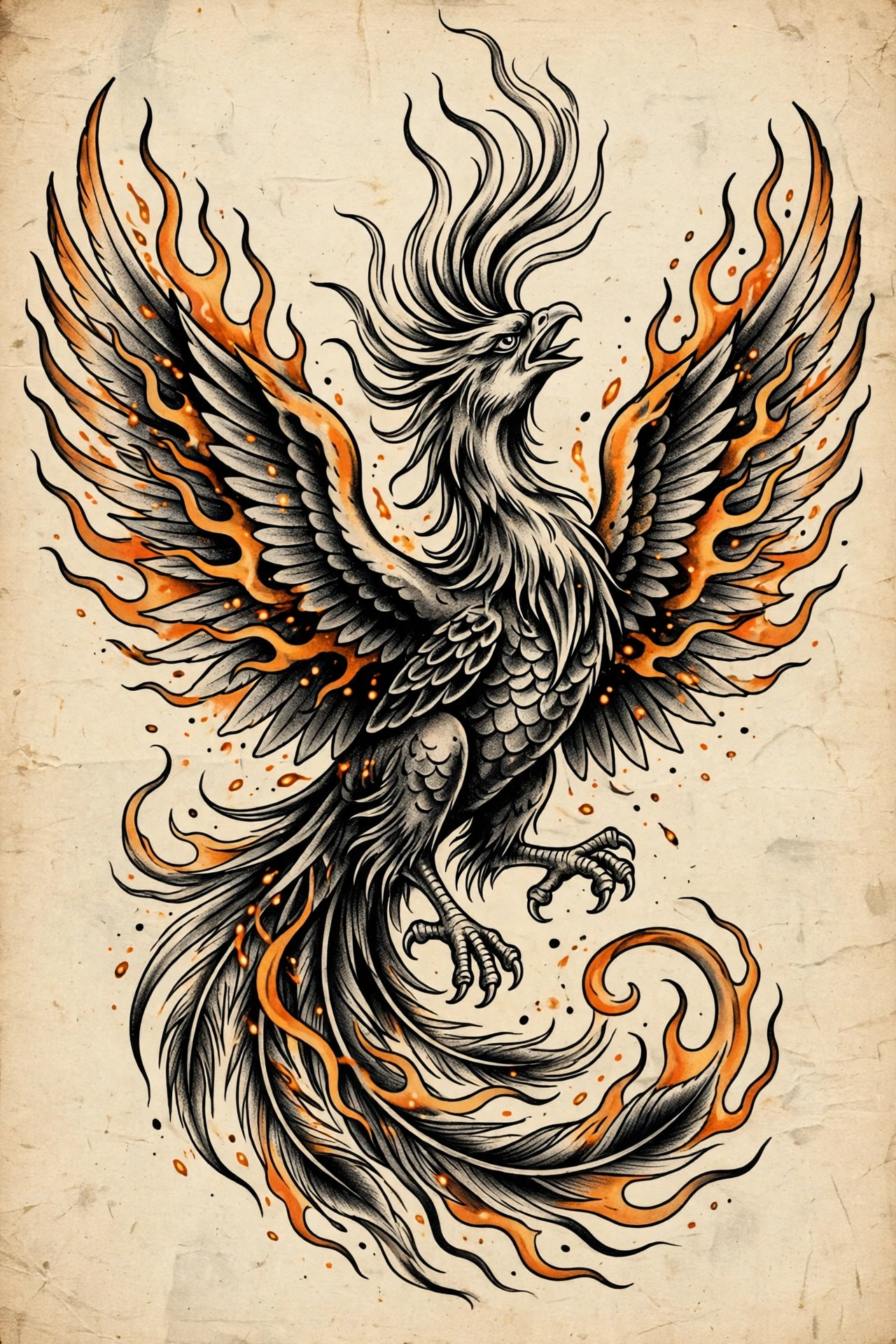 Phoenix thigh tattoo for women