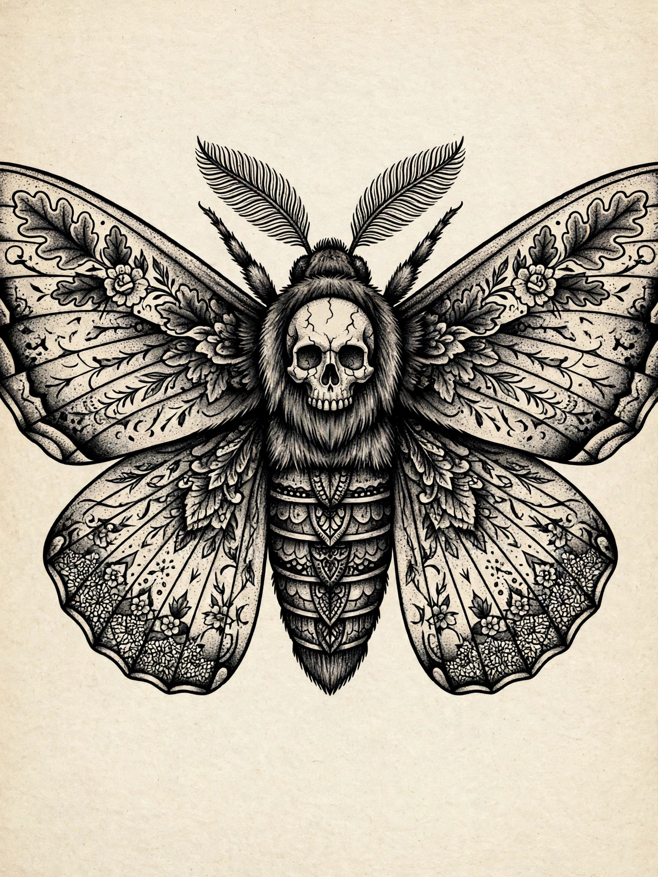 Death's-Head Moths thigh tattoo for women