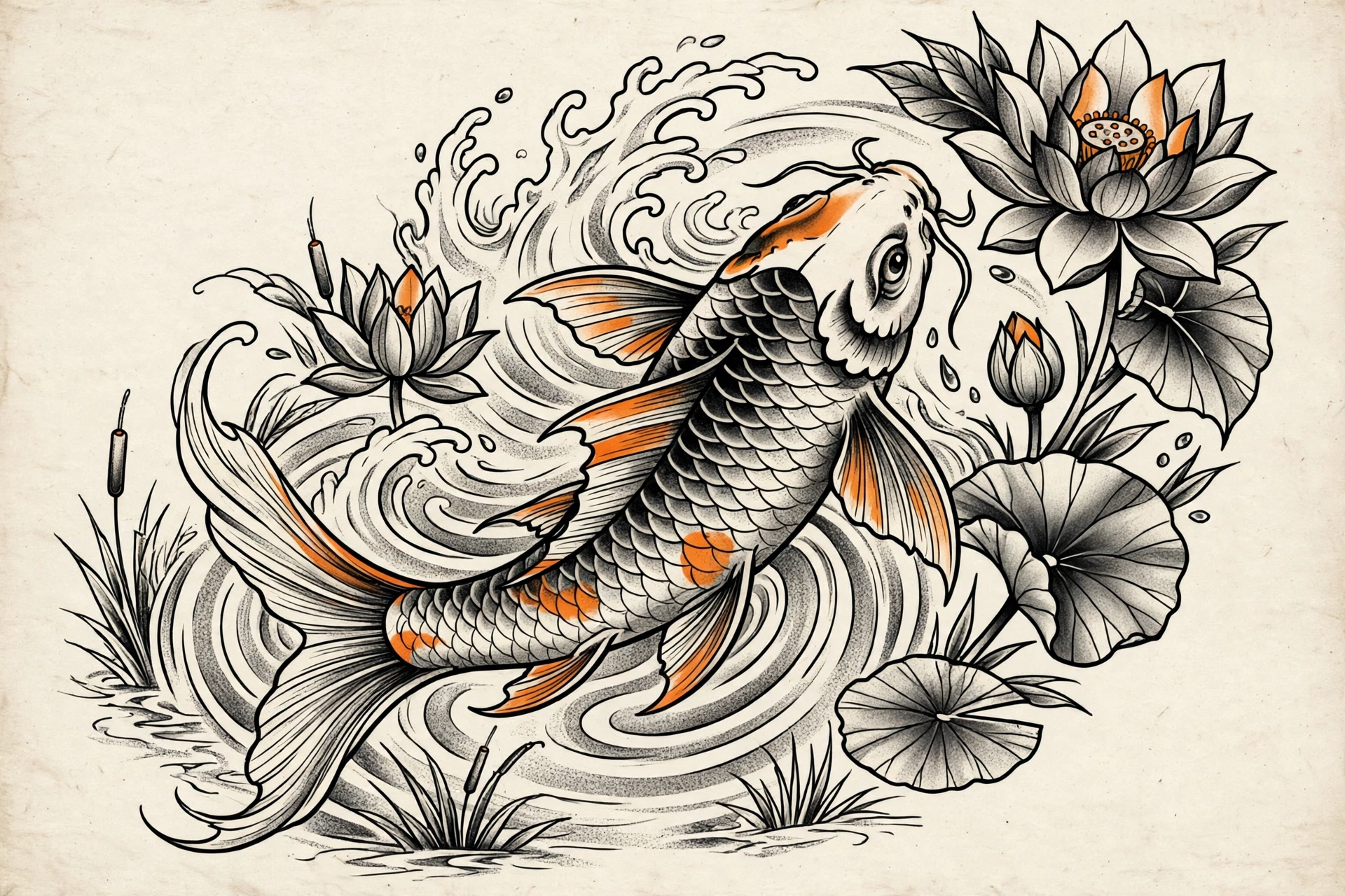 Koi Fish thigh tattoo for women