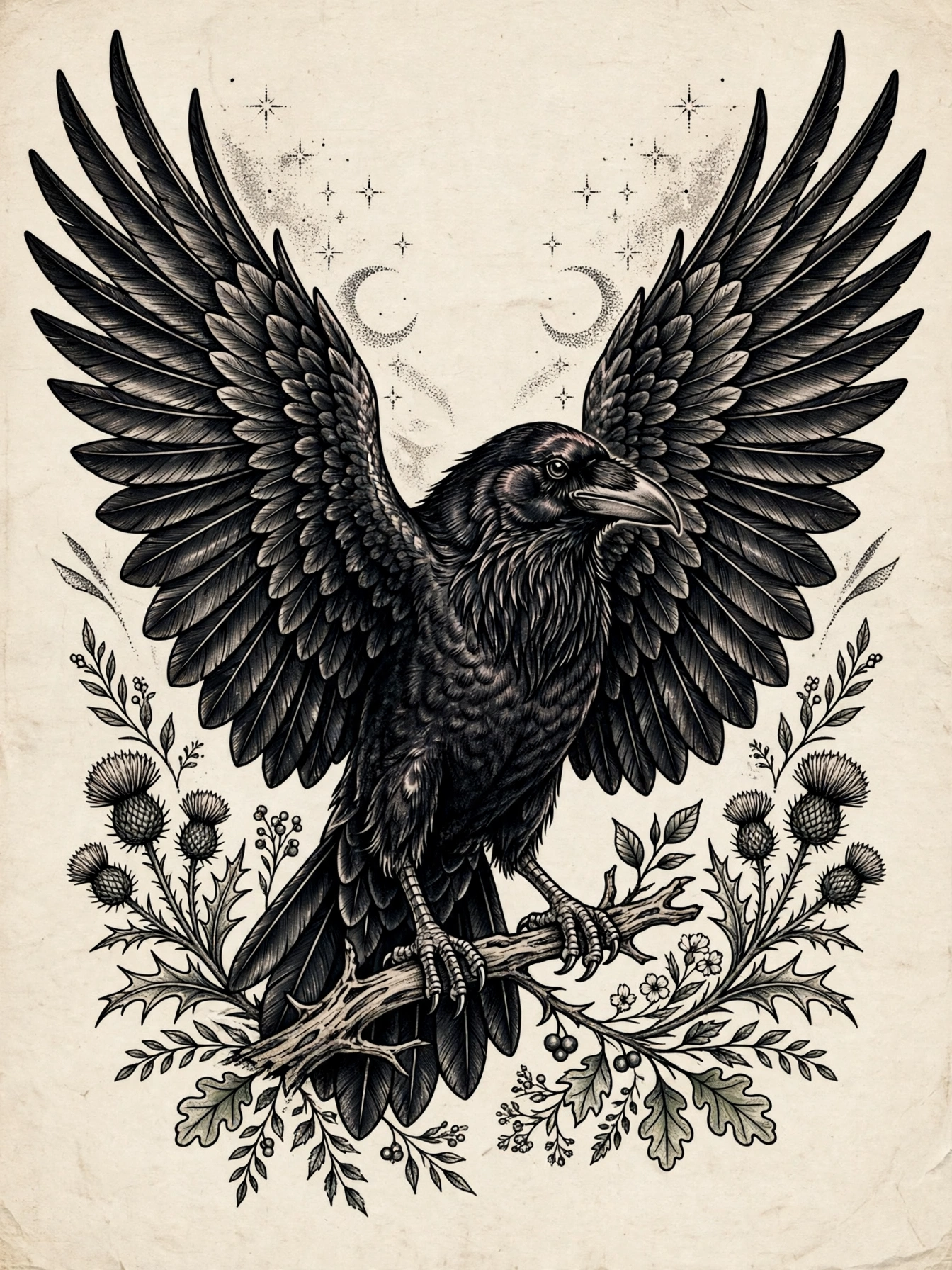 Ravens thigh tattoo for women