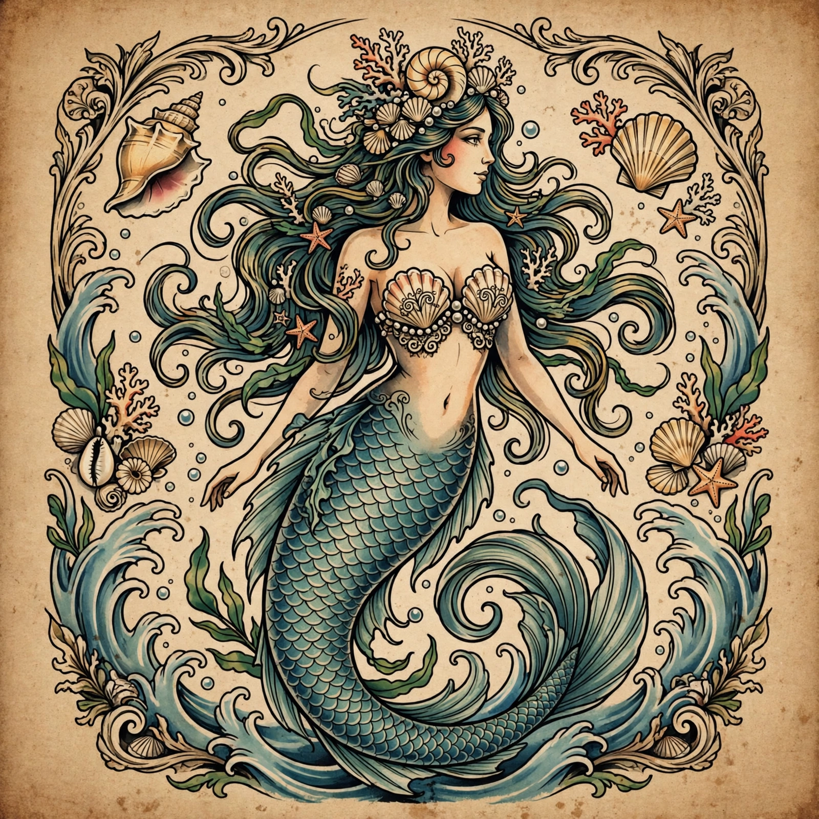 Mermaids thigh tattoo for women