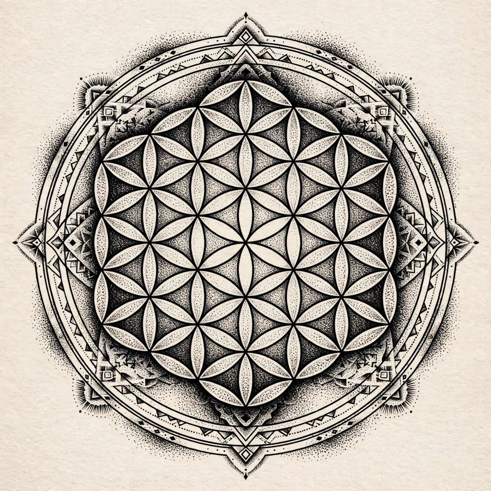 Sacred Geometry thigh tattoo for women