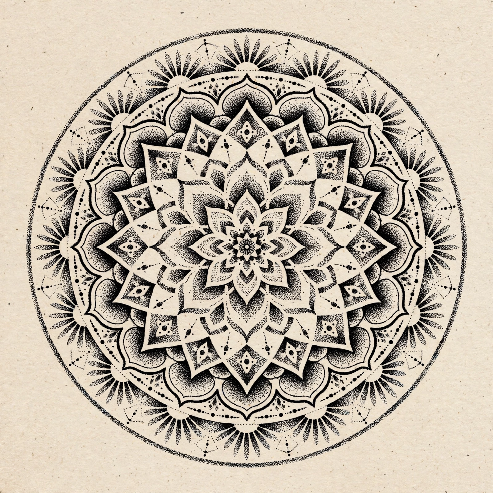Dotwork Mandalas thigh tattoo for women