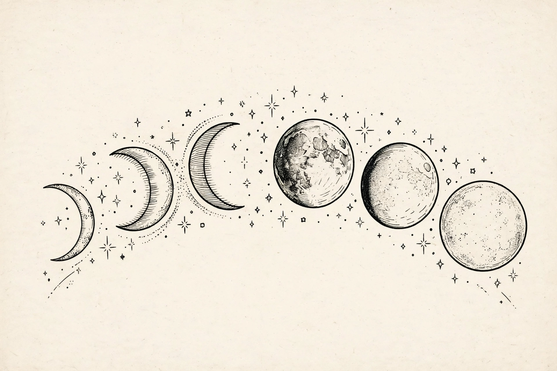 Moons and Phases thigh tattoo for women