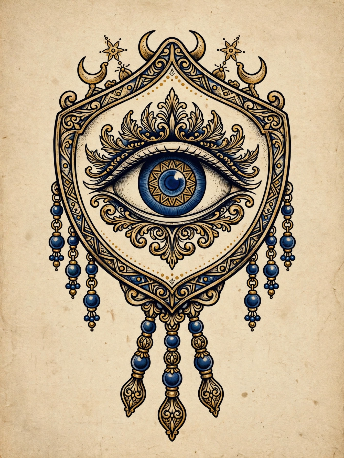 Evil Eye thigh tattoo for women