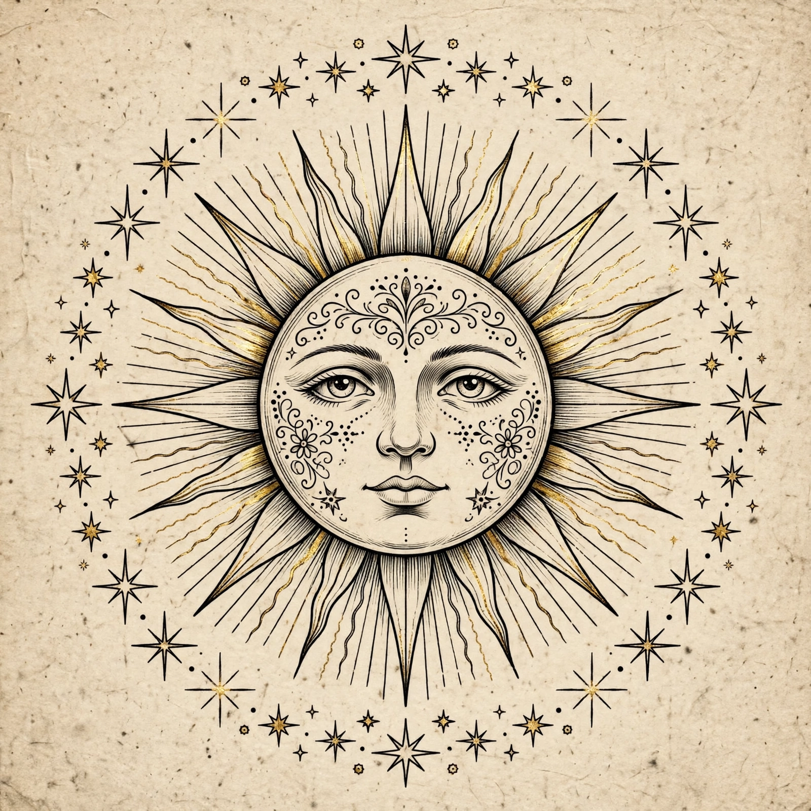 Sun and Stars Celestial Duo thigh tattoo for women