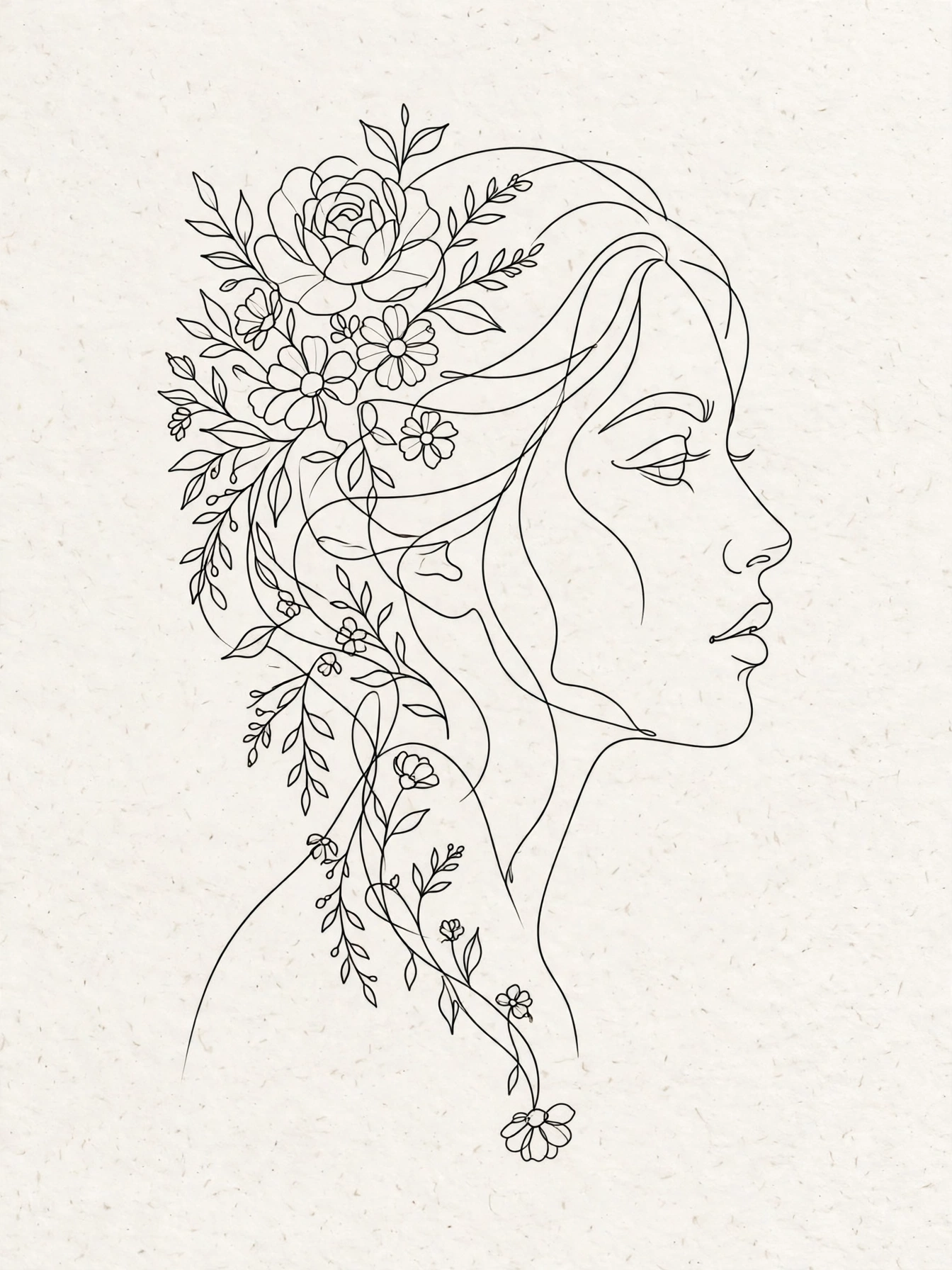 Line-Art Portraits thigh tattoo for women